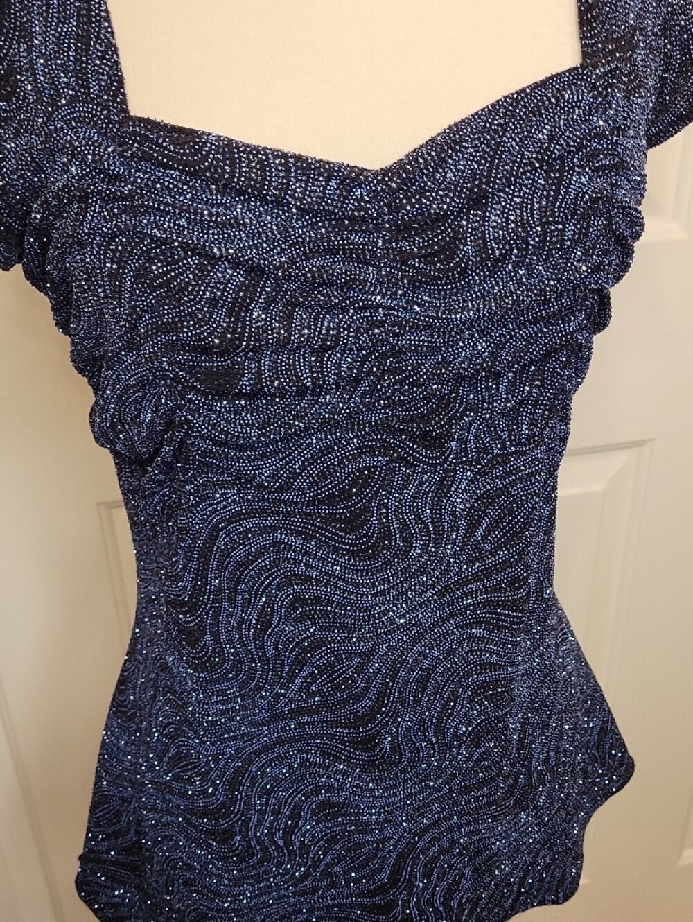 dressbarn Navy Sparkle Square-Neck Top - Picture 3 of 5